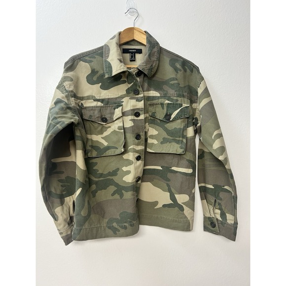 Camouflage Women's Oversized‎ Shirt Jacket Shacket Women's Small 100% Cotton - Picture 2 of 14